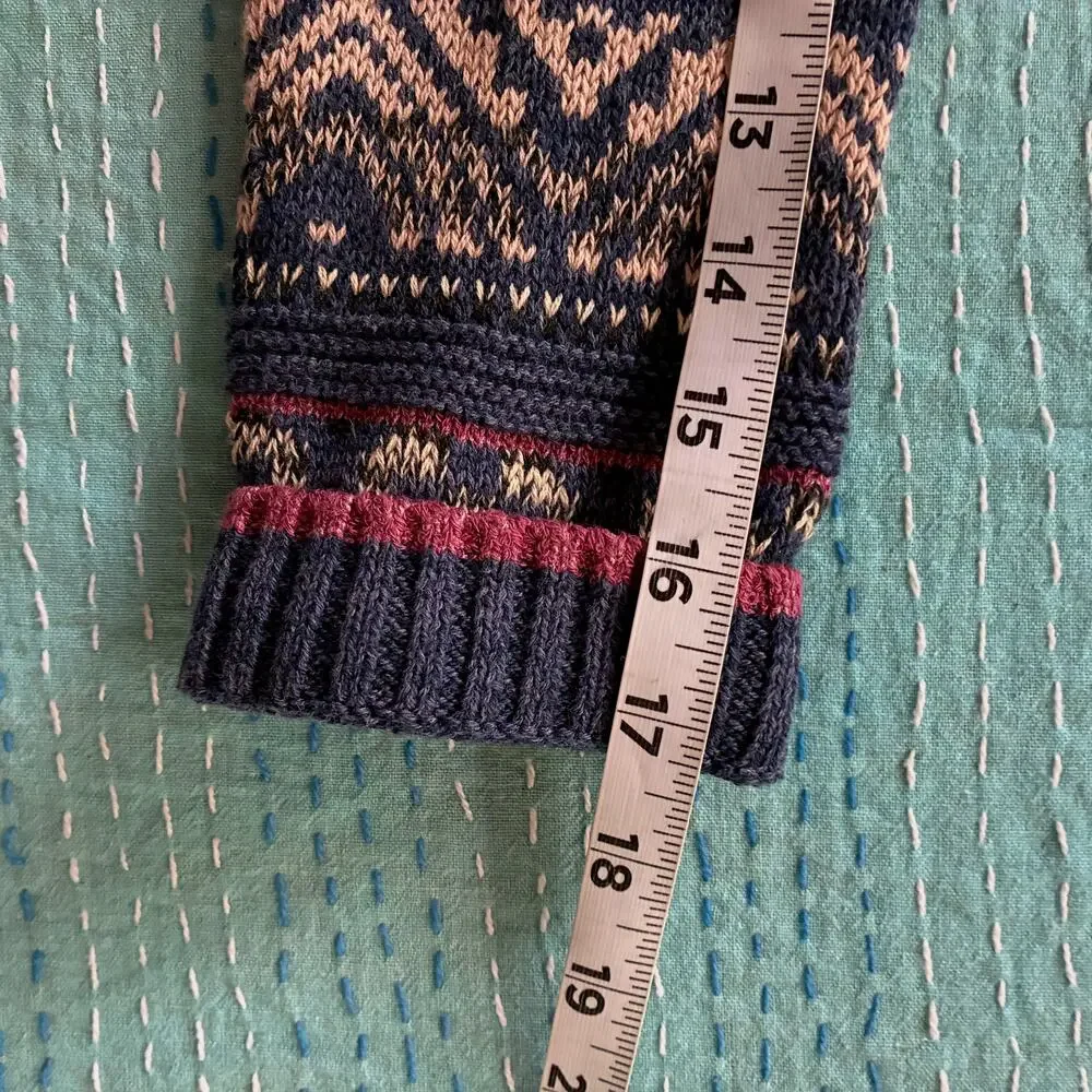 Chaps Womens Small Fair Isle Open Front Cardigan Sweater Blue Cotton Blend - Picture 6 of 11